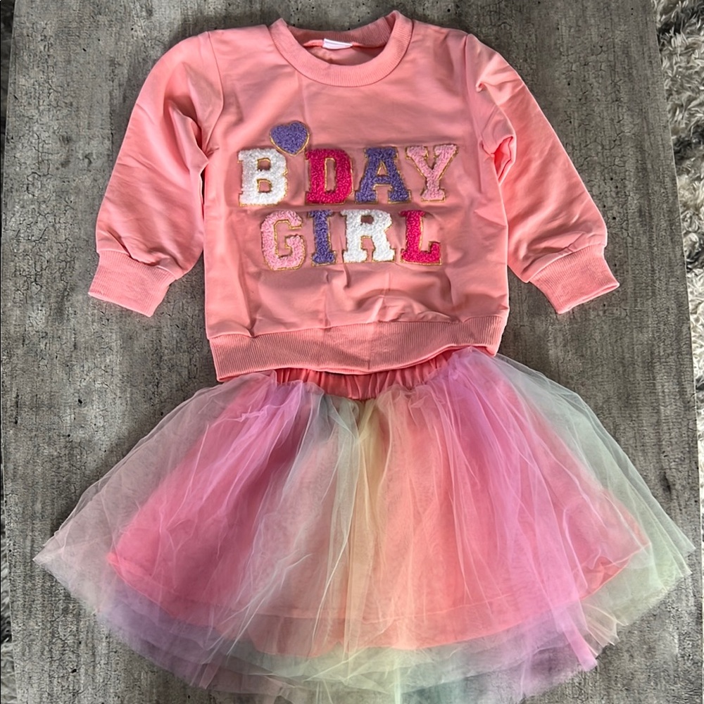 Pink Birthday Girl Matching Set with Tulle Skirt